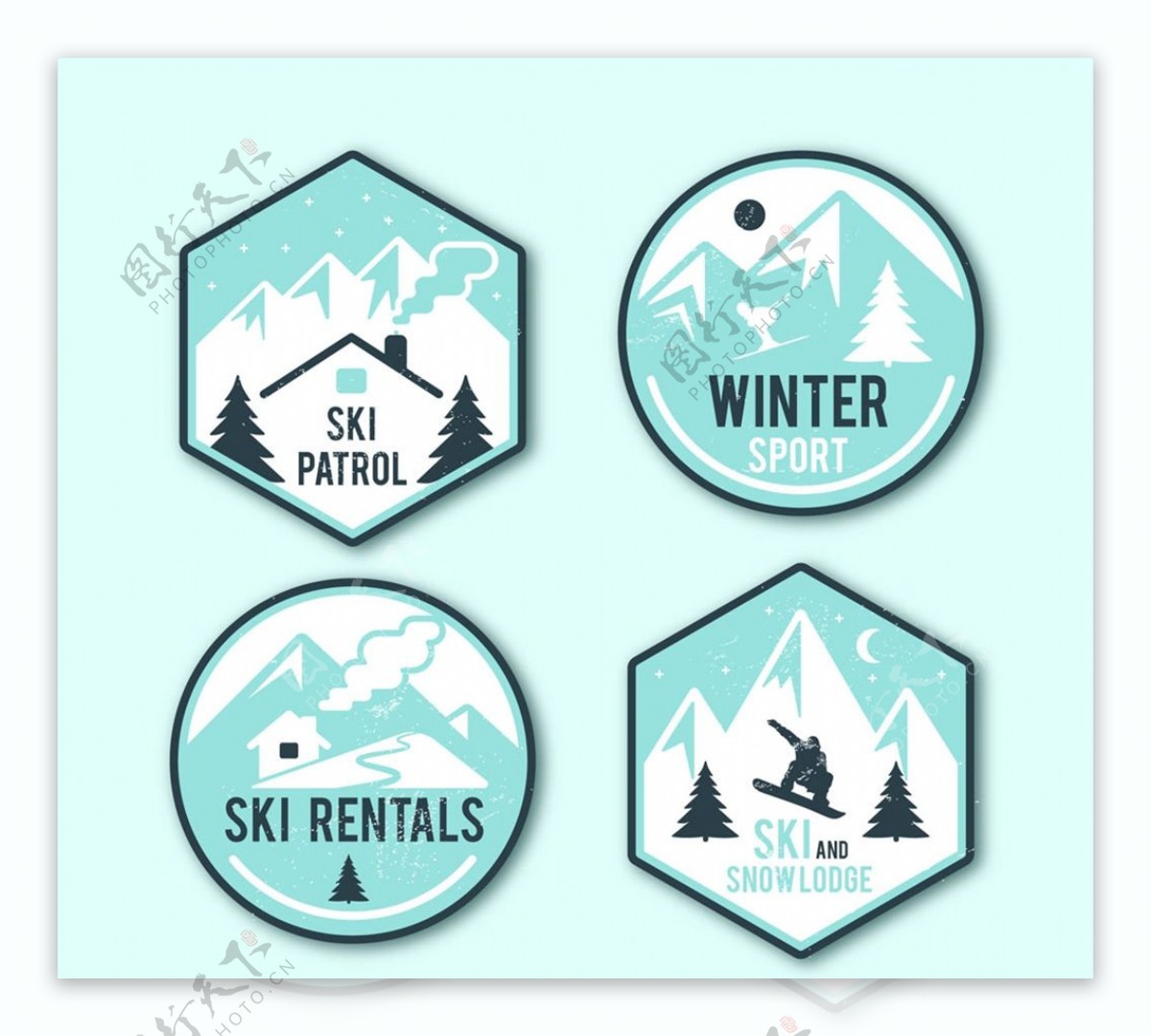 冬季滑雪标签矢量图片