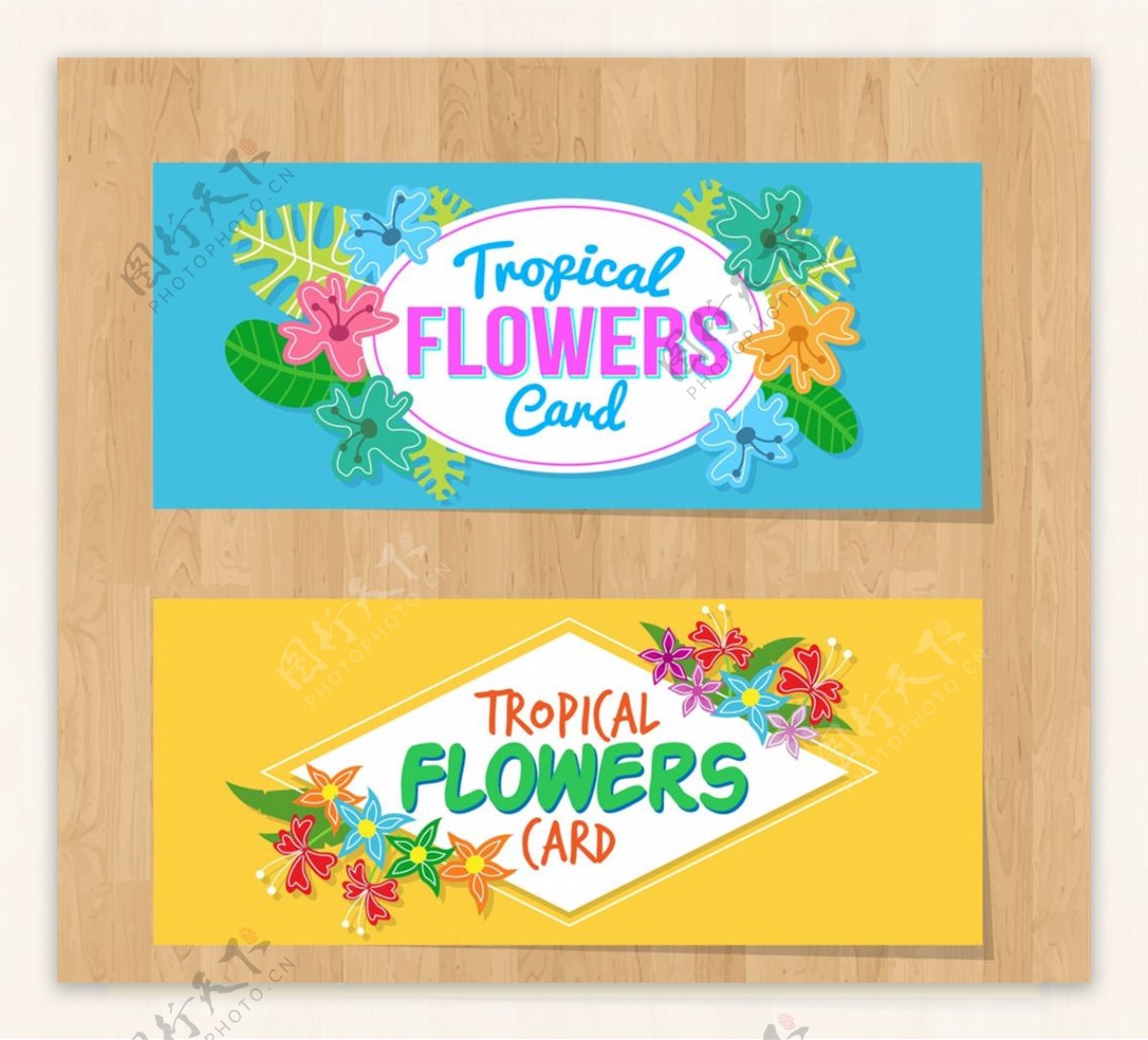 卡通热带花卉卡片图片