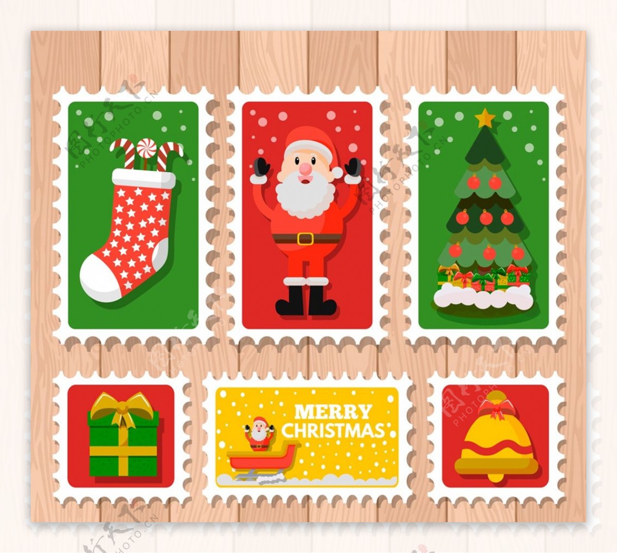 彩色圣诞邮票图片
