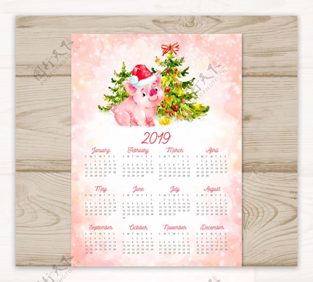 水彩花卉猪年日历图片