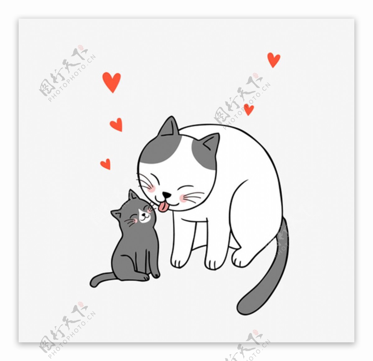两只可爱开朗的猫妈妈和顽皮的小猫插画图片素材_ID:425006608-Veer图库