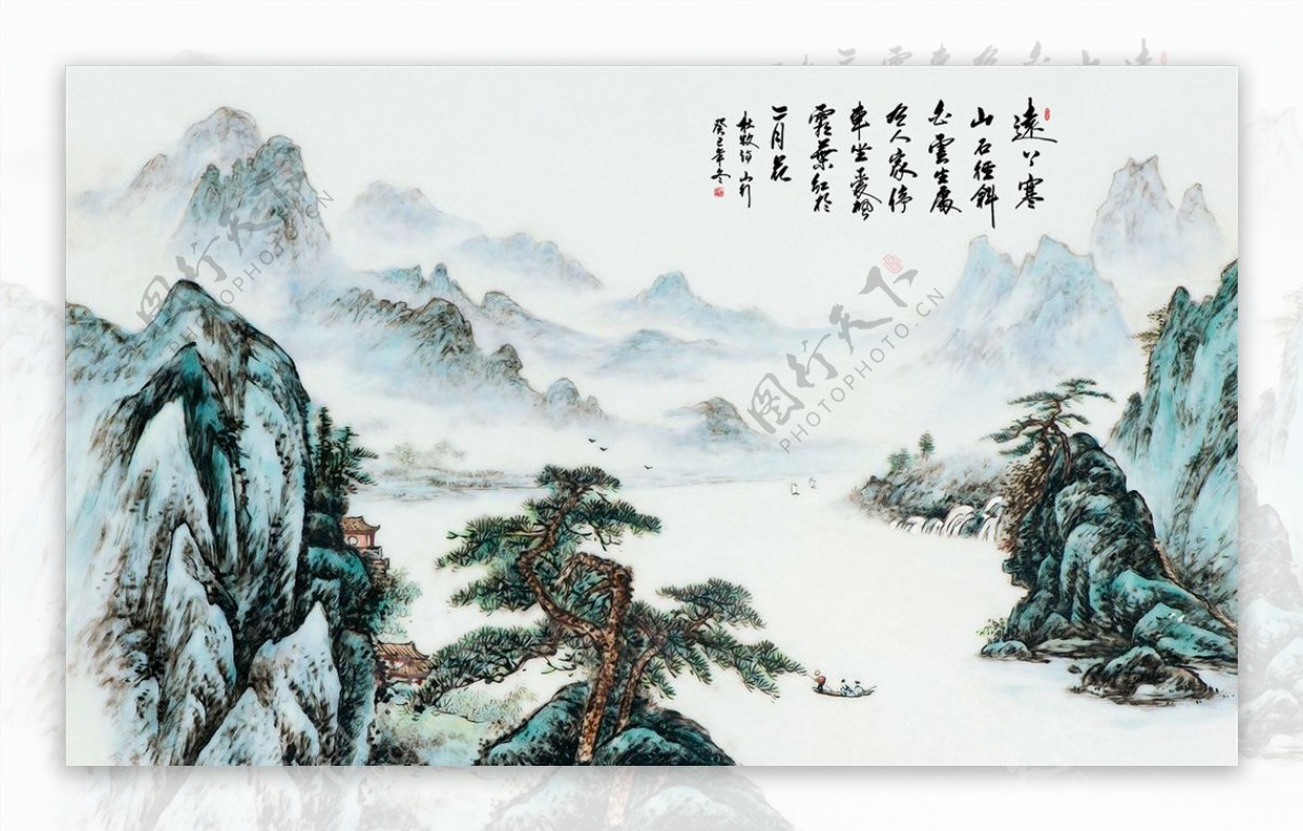 中式水墨山水图片