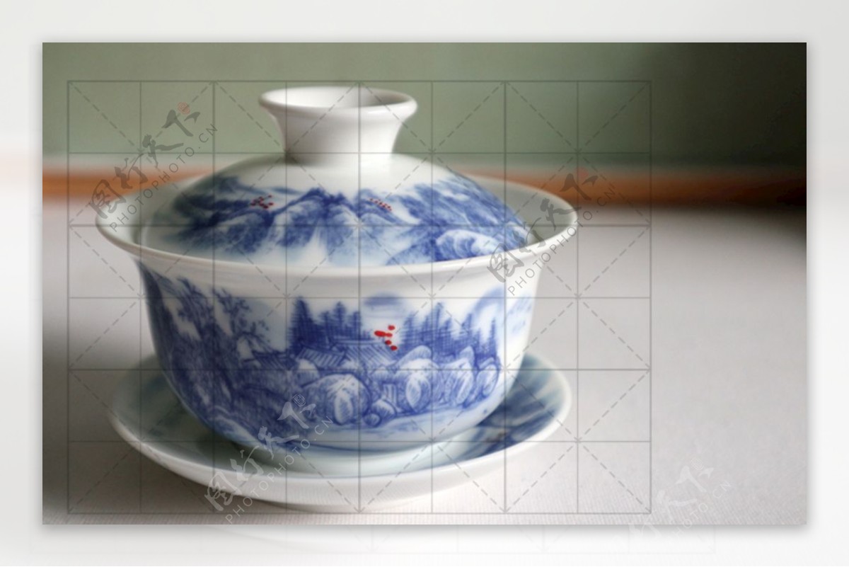 水乡风韵手绘盖碗茶杯功夫茶具图片