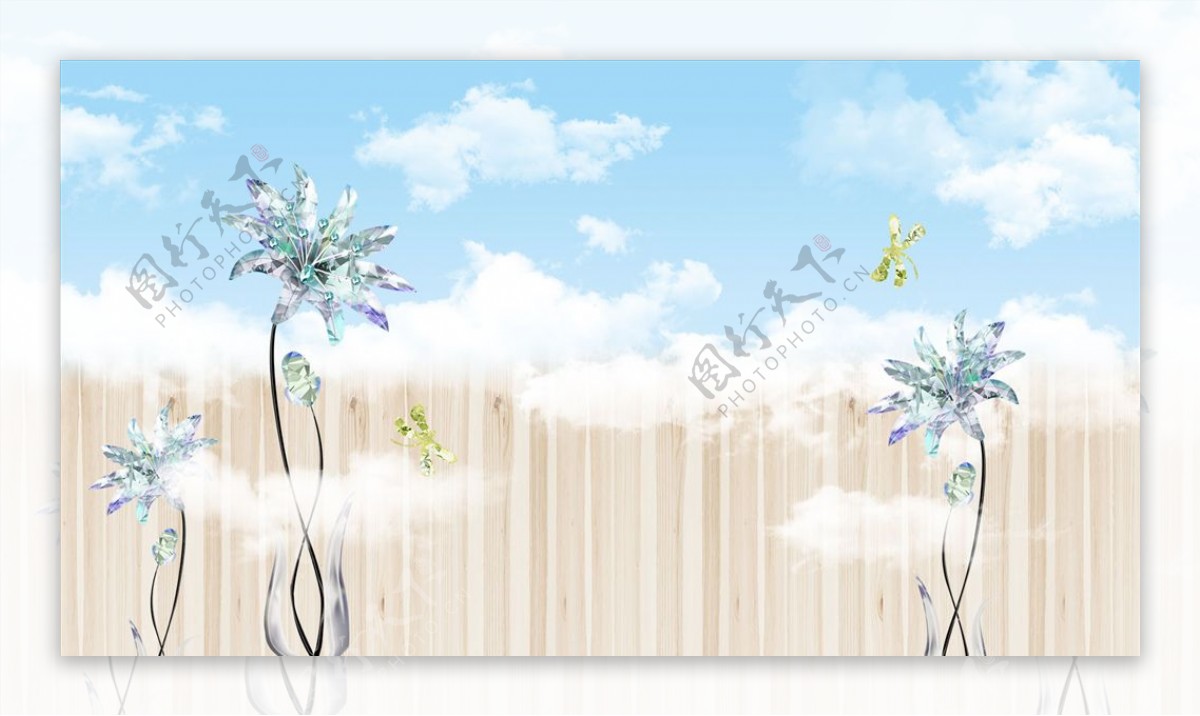 浮雕花树蝴蝶背景墙图片