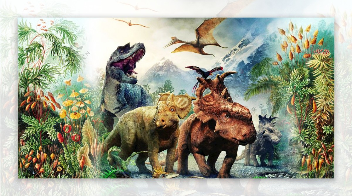 复古恐龙背景墙图片