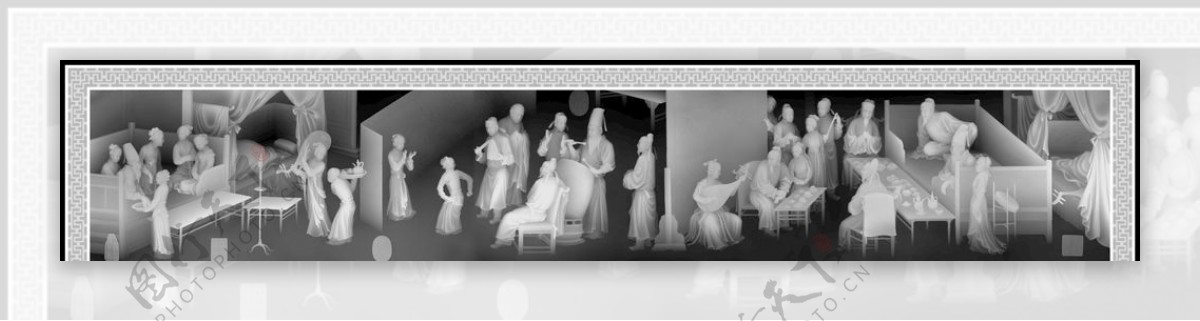 古代文化歌舞长廊灰度图图片