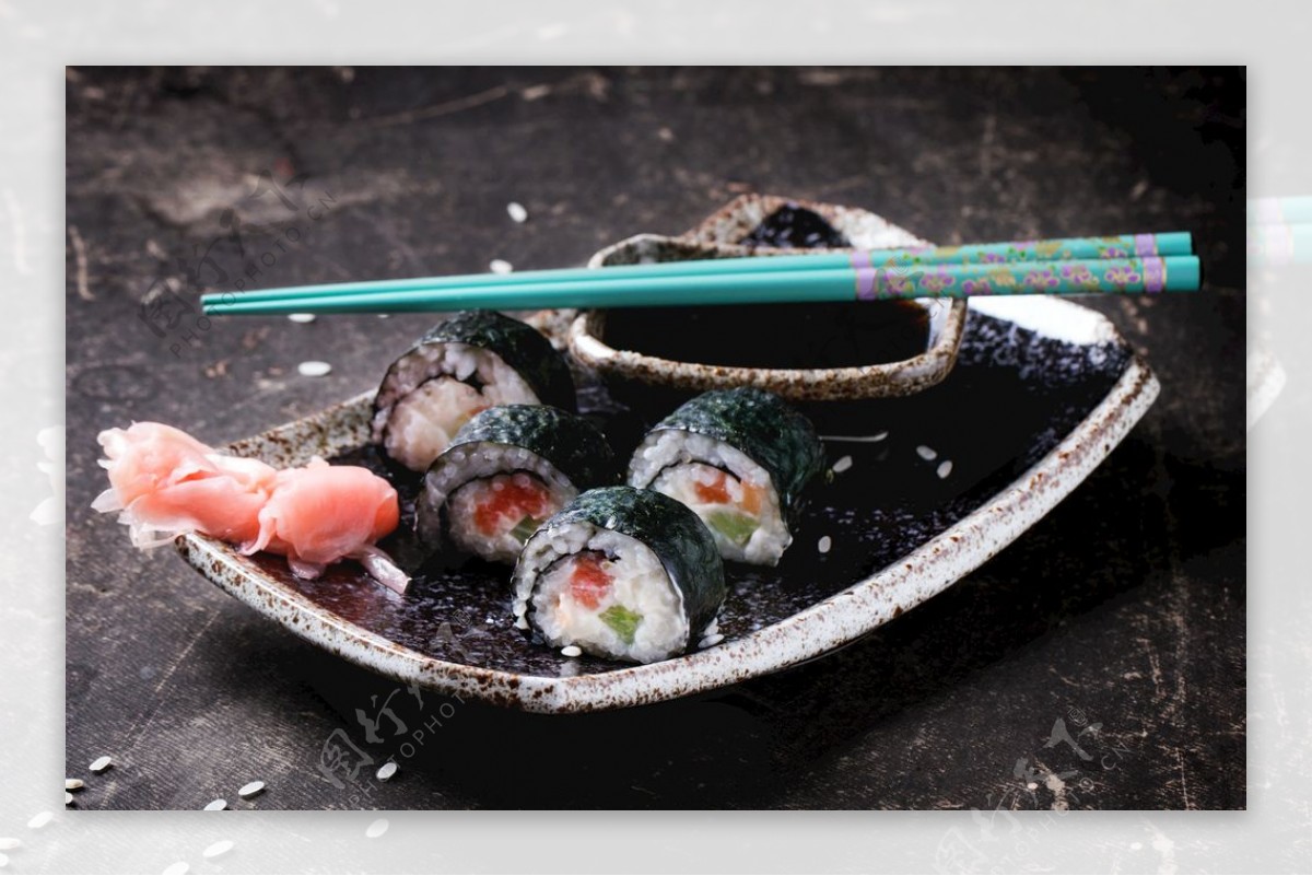 日式寿司美食背景海报素材图片