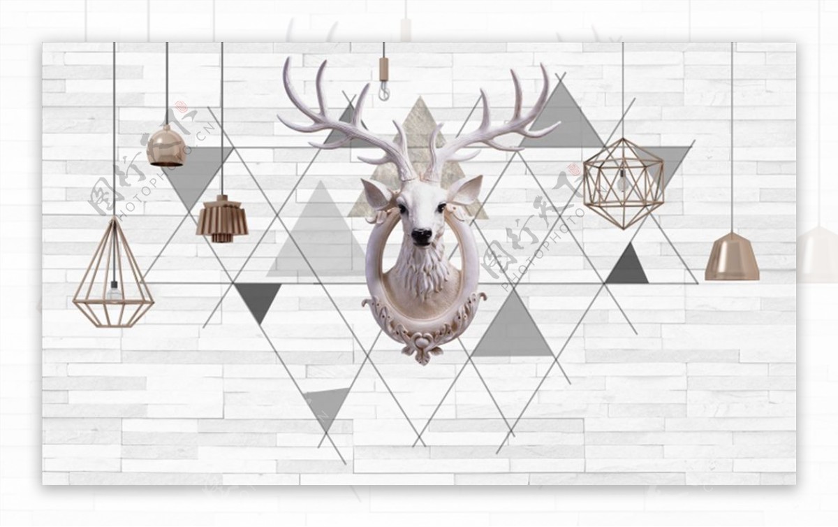 鹿几何三角形背景墙图片