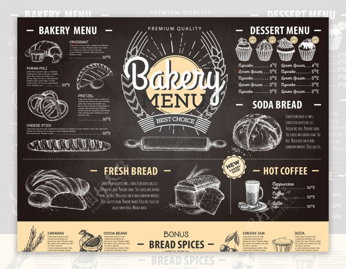 面包店菜单黑板 Bakery menu blackboard – 设计小咖