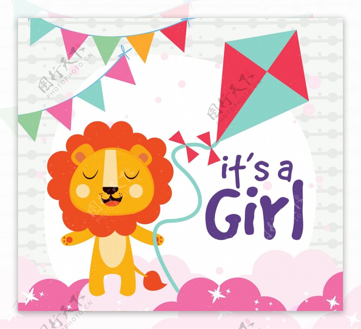 可爱狮子迎婴卡片图片