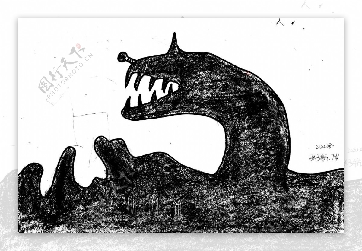 儿童简笔画子航怪兽系列之黑暗怪图片