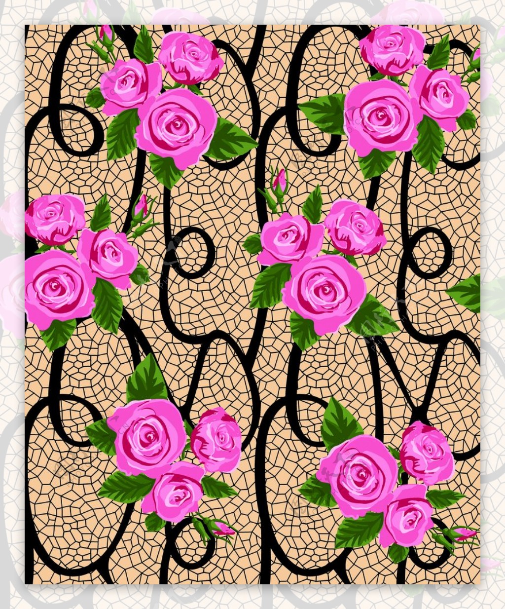 几何纹理玫瑰花卉图片