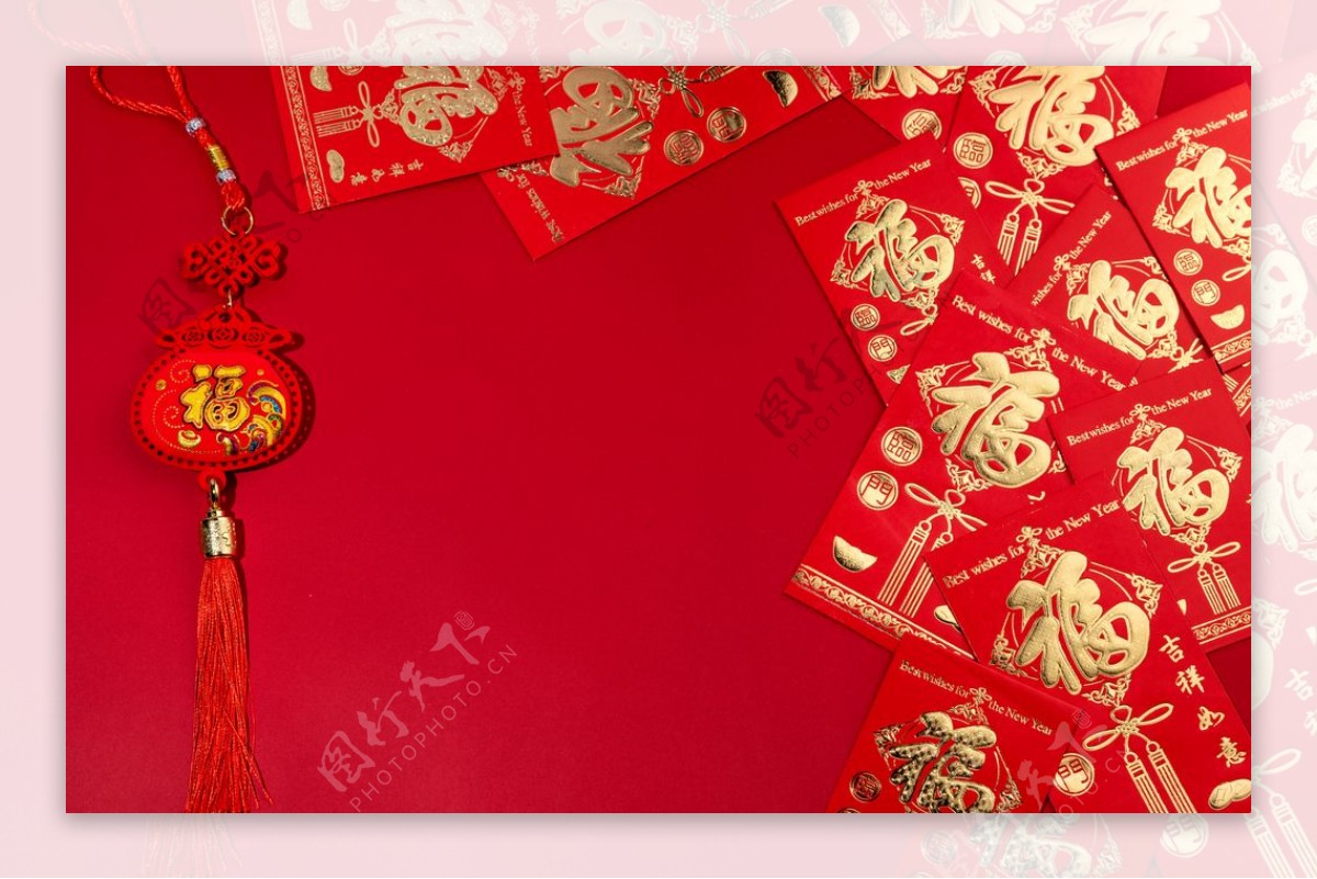 新年红包福袋复古背景海报素材图片