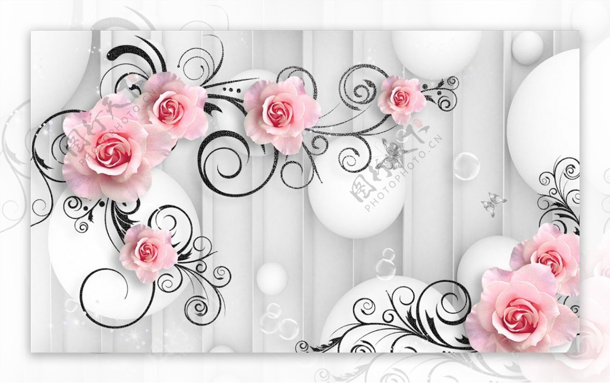 浮雕花花藤玫瑰背景墙图片