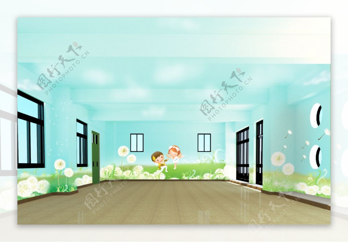 幼儿园室内卡通墙绘效果图图片