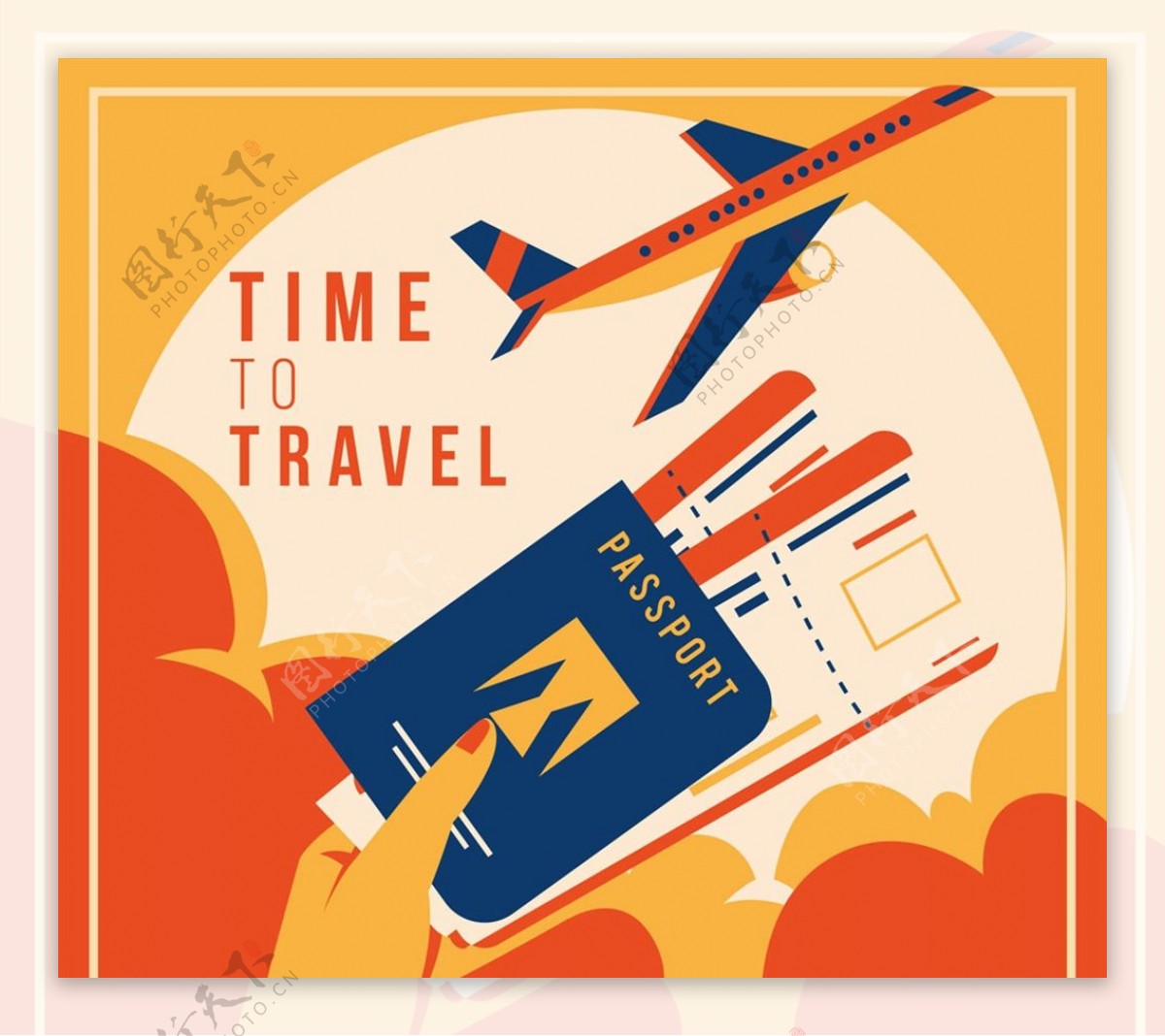 旅行飞机和护照图片