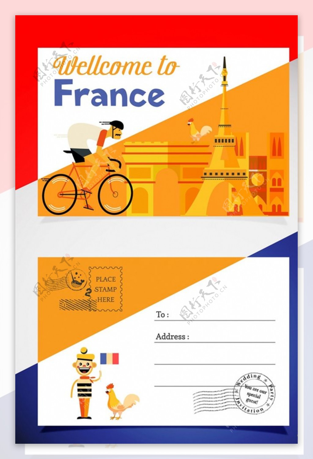 彩色法国明信片图片