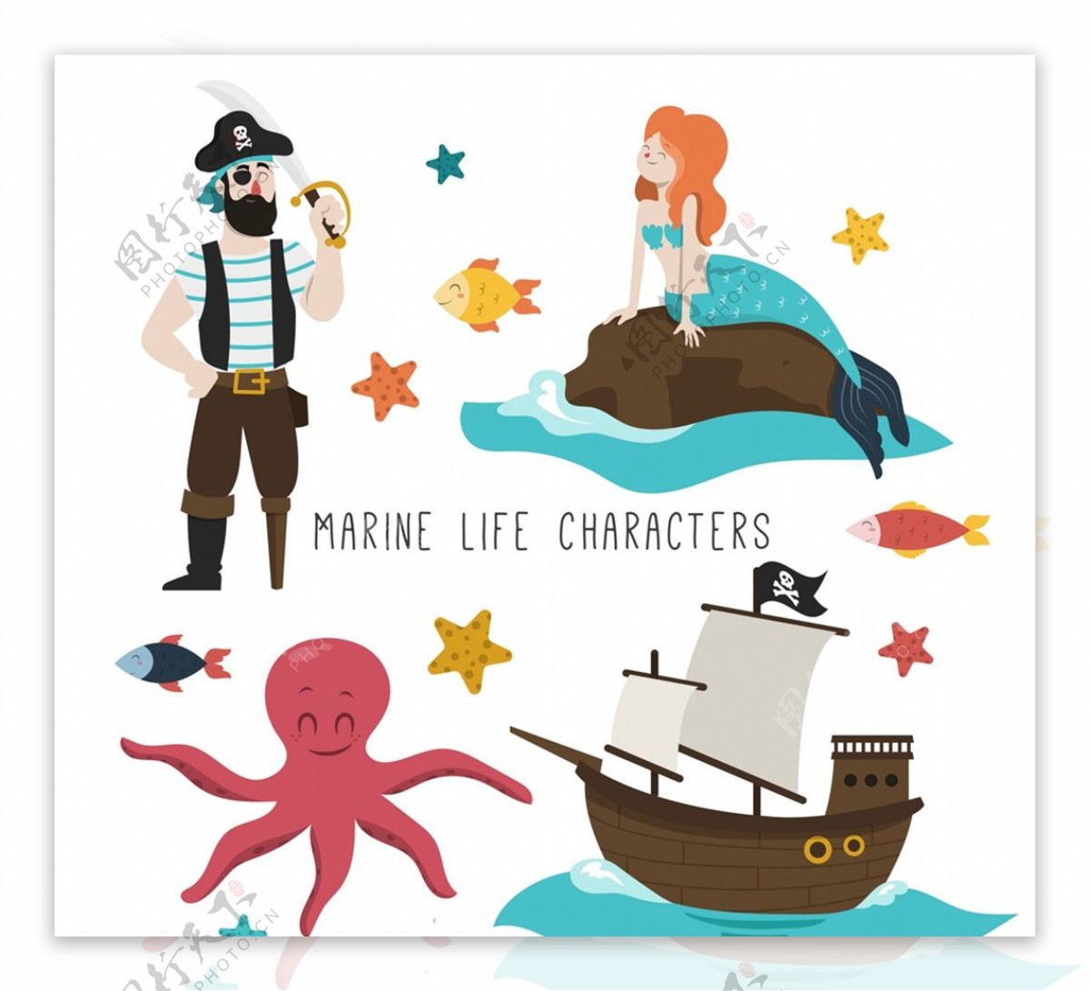 卡通海盗和美人鱼图片