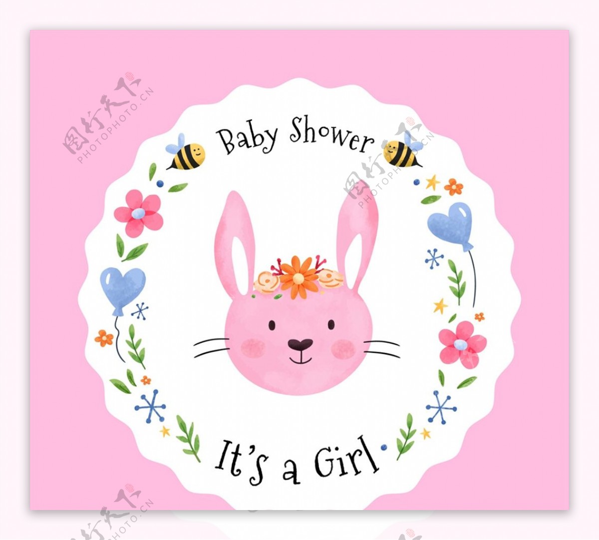 可爱兔子迎婴卡片图片