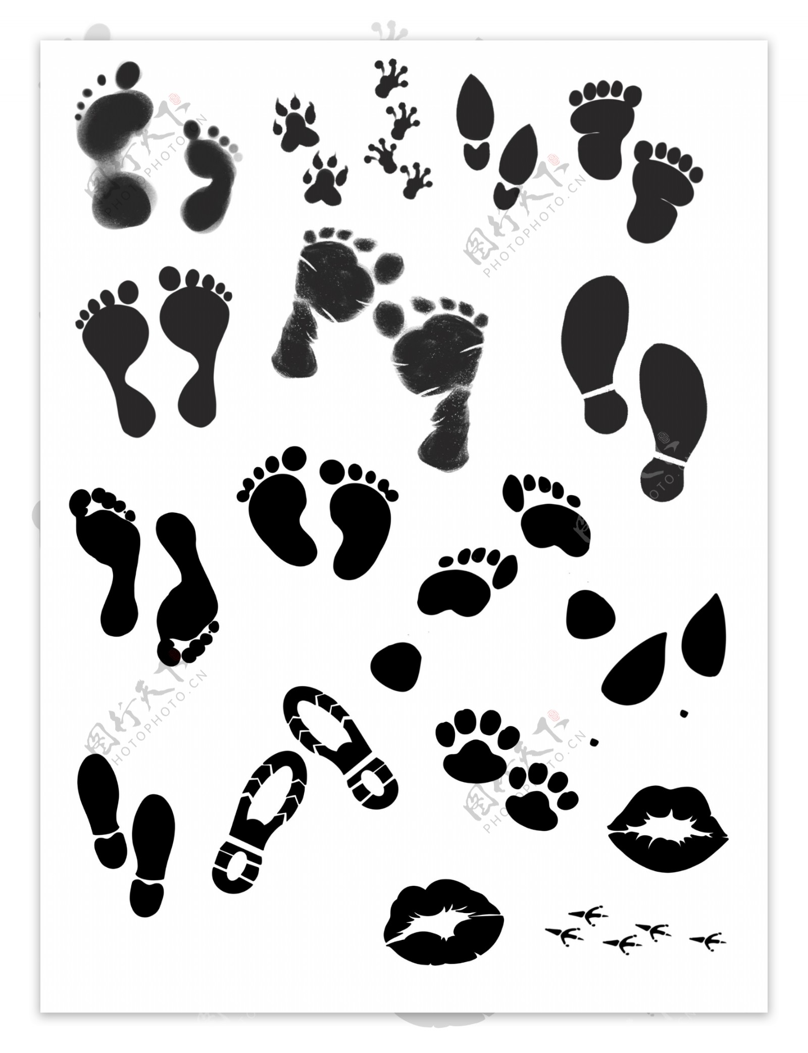 步骤脚印路径图标。人类脚印图标集。脚印矢量插图集与鞋赤脚和靴印。足迹剪影的图像。插画图片素材_ID:417291902-Veer图库