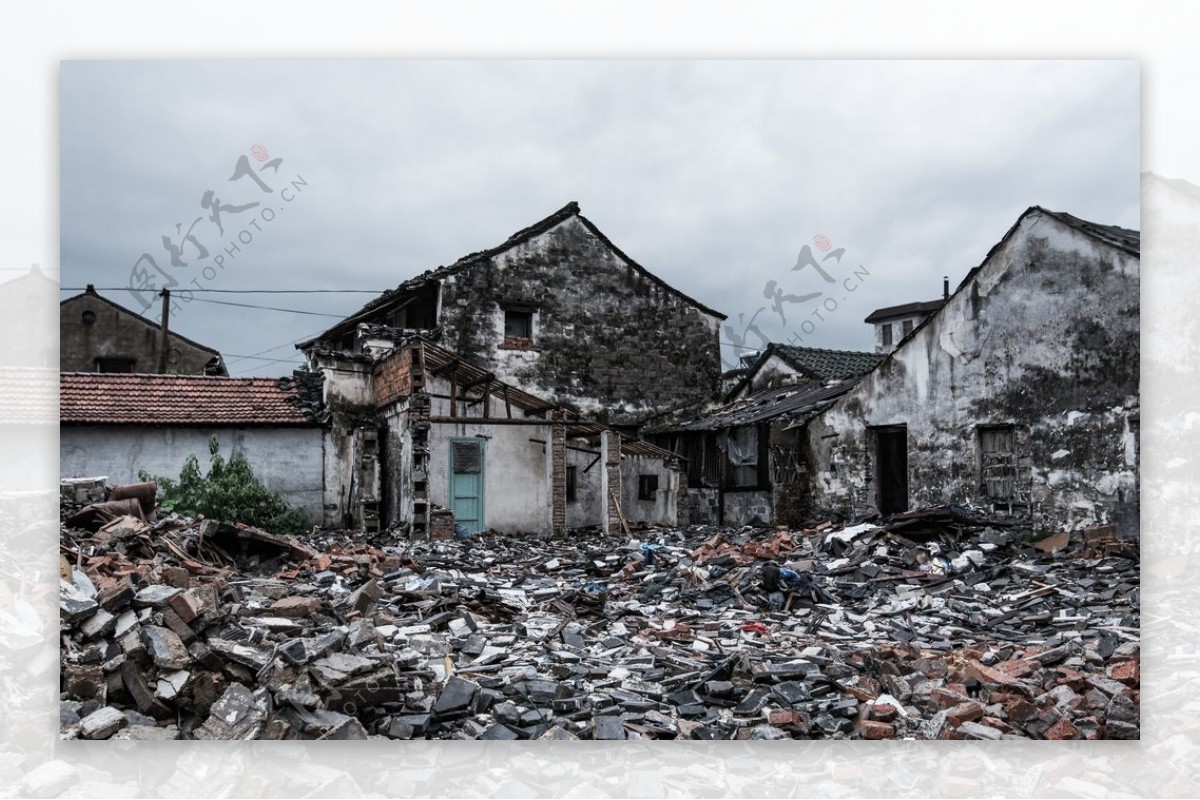 农村房屋拆迁废墟背景海报素材图片