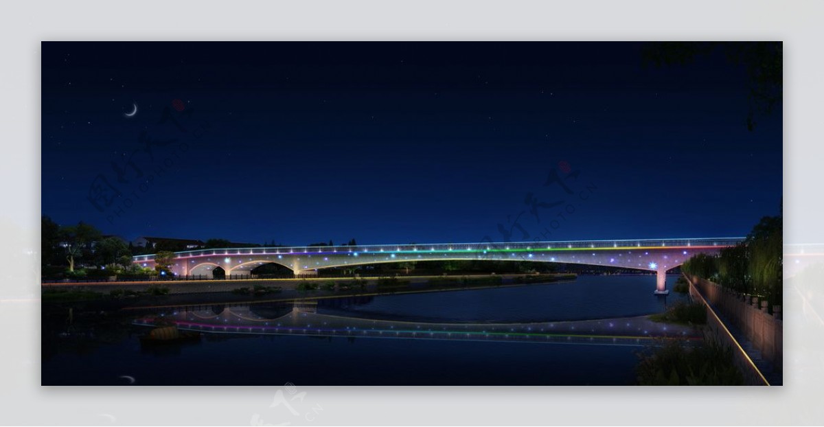 桥梁夜景亮化道路桥梁效果图图片