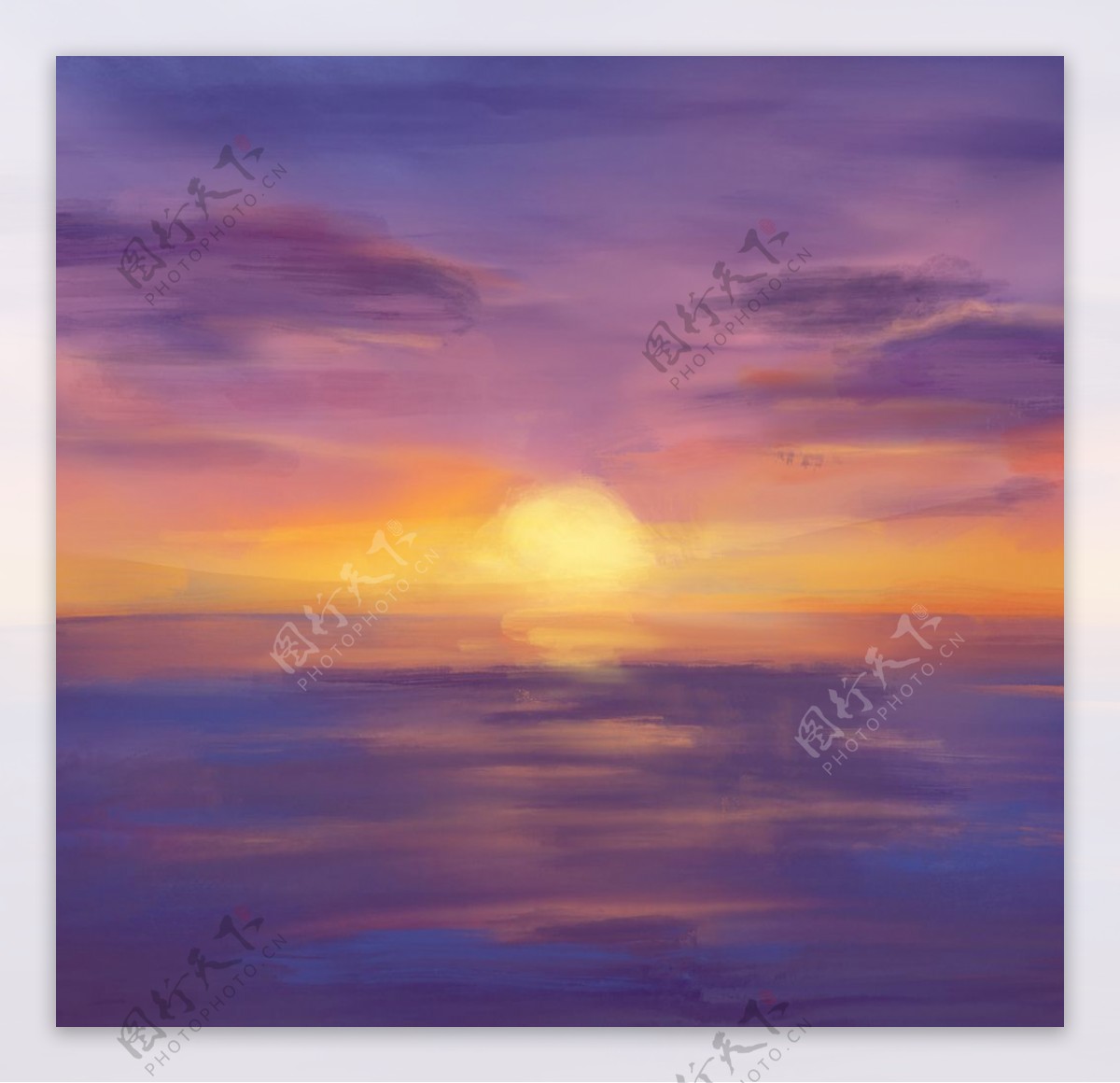 手绘海景夕阳图片
