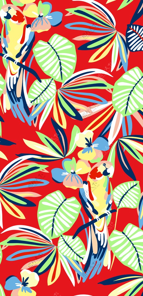 数码印花鹦鹉叶子图片