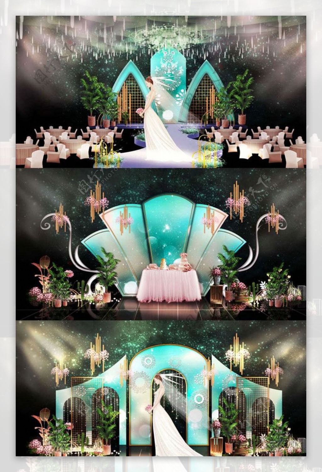 翡翠绿婚礼舞台签到迎宾区效果图图片