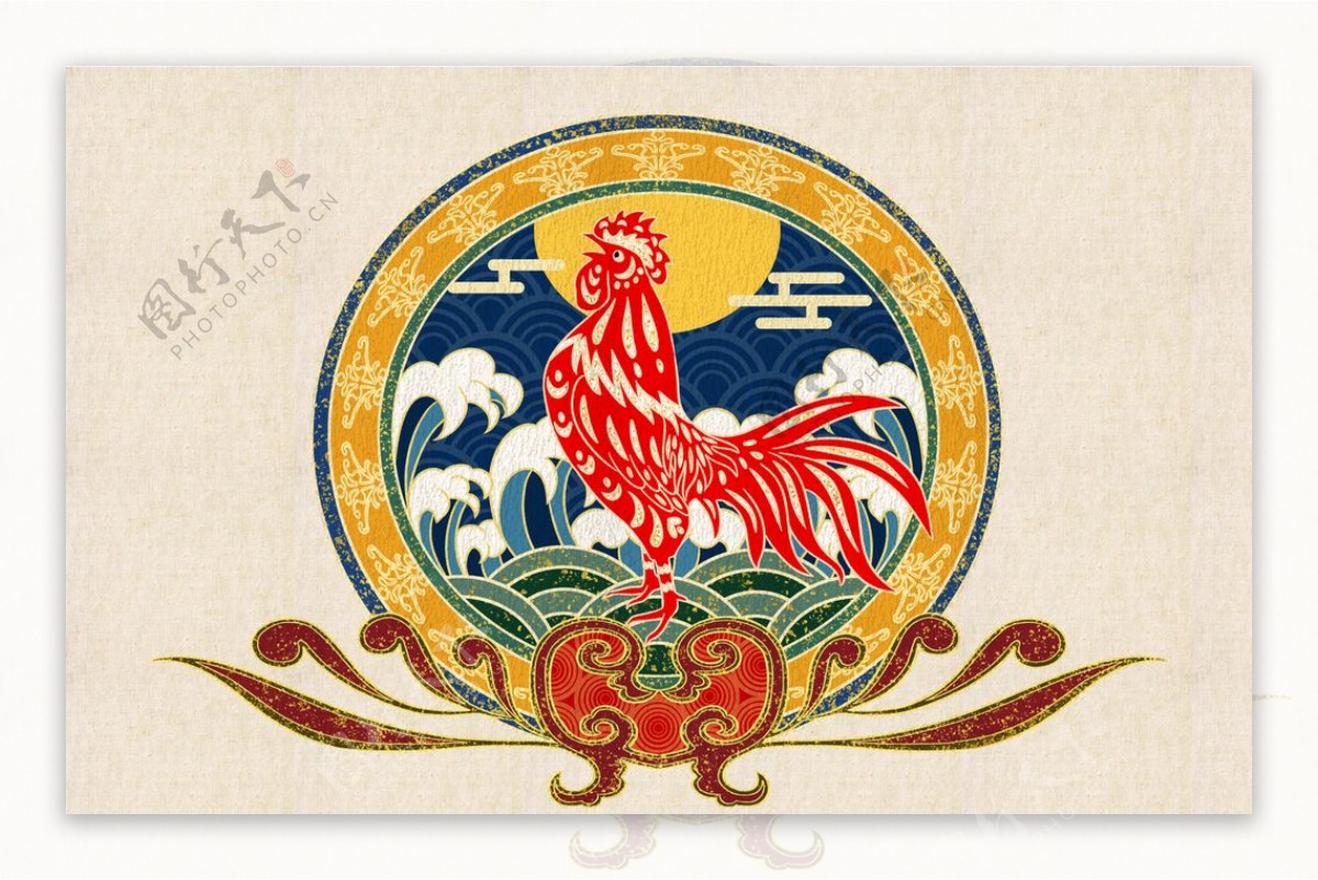鸡年生肖复古插画背景海报素材图片