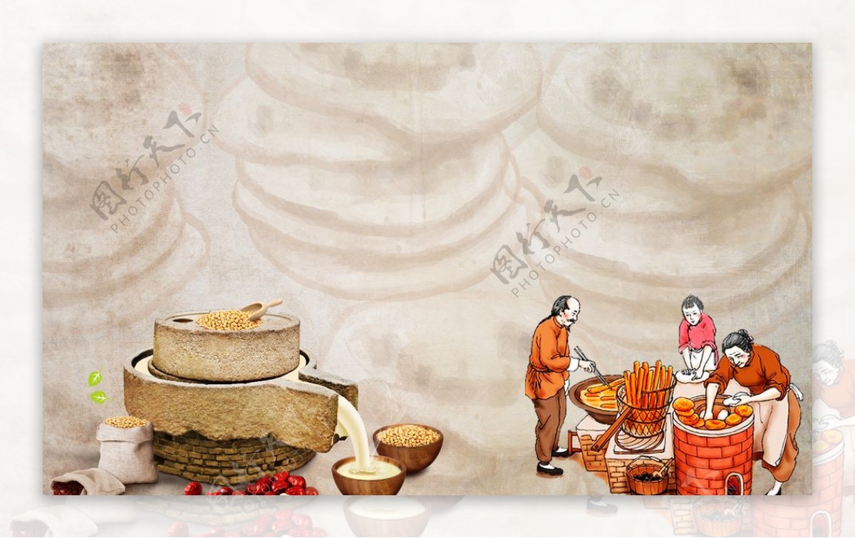 油条豆浆美食早餐背景墙背景素材图片