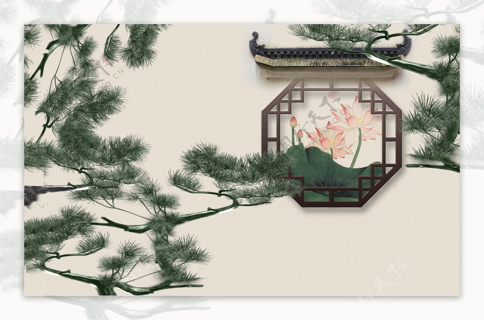 松树传统复古背景素材图片