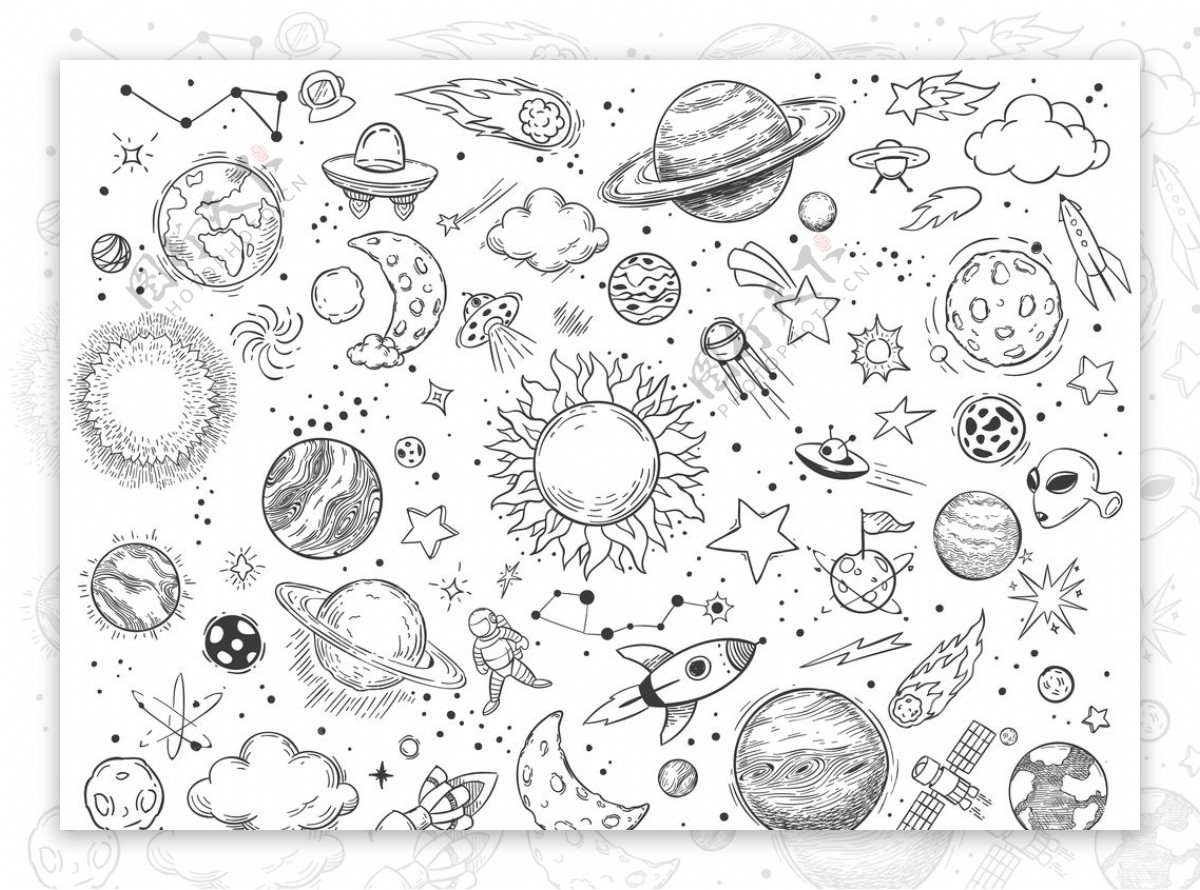 手绘宇宙太空元素背景底纹图片