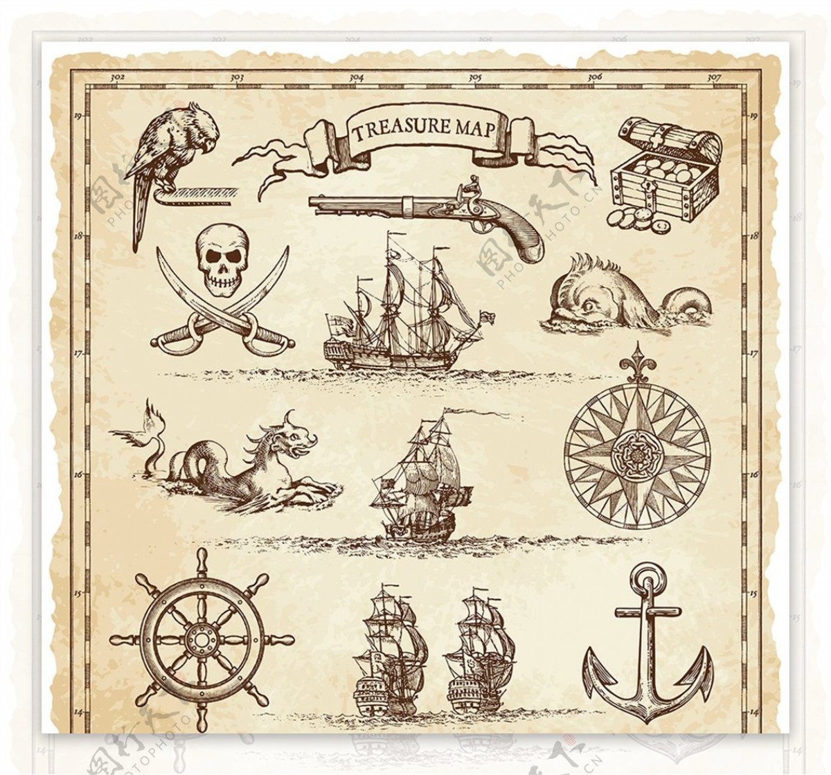 海盗主题元素矢量图片