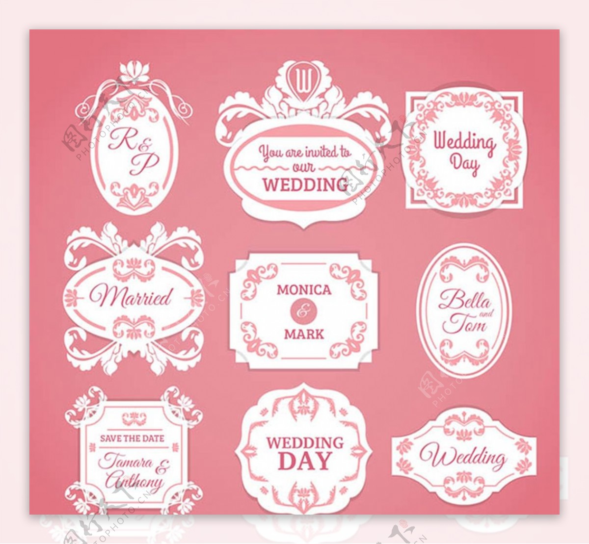 花纹婚礼标签图片