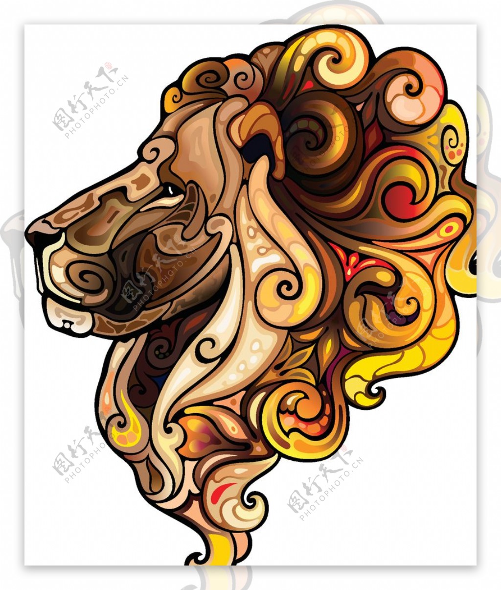 狮子彩色涂鸦动物矢量图片