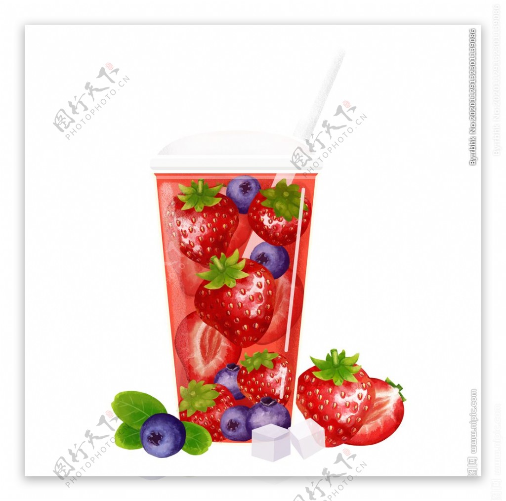 草莓水果茶插画图片