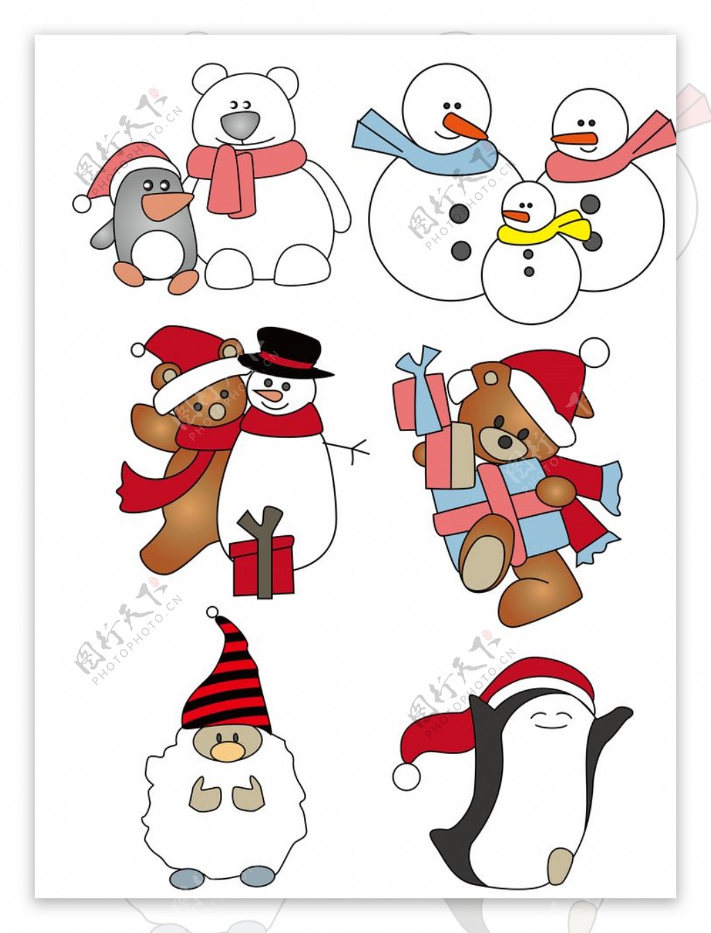 卡通企鹅雪人图片