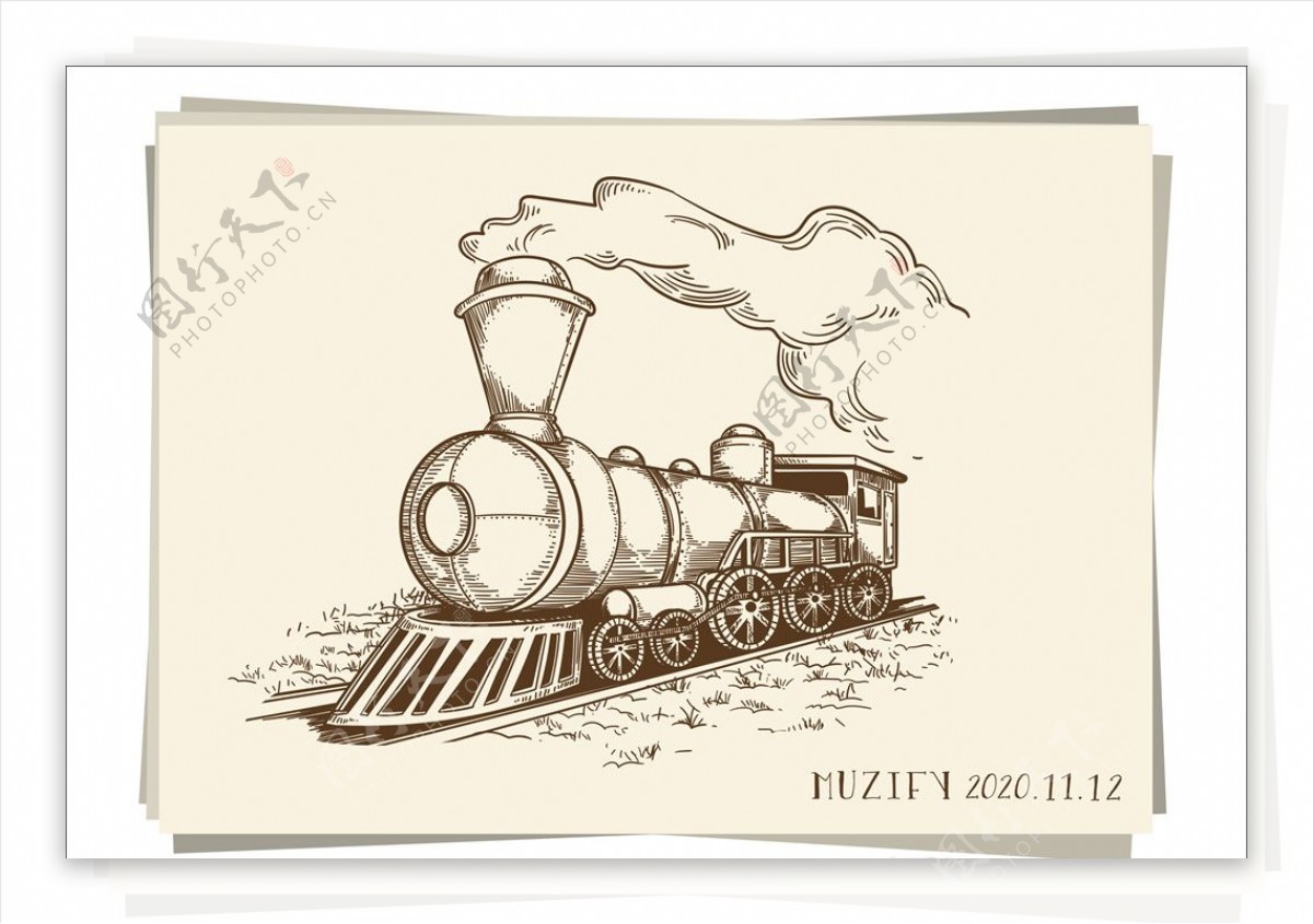 行驶的火车素描画图片