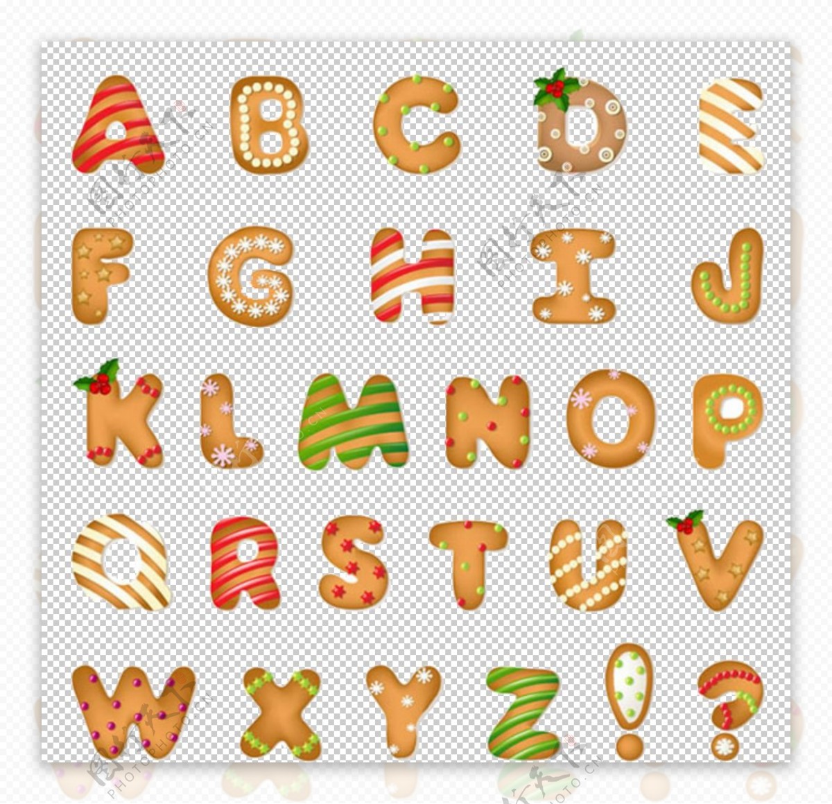 圣诞元素矢量字母饼干样式图片
