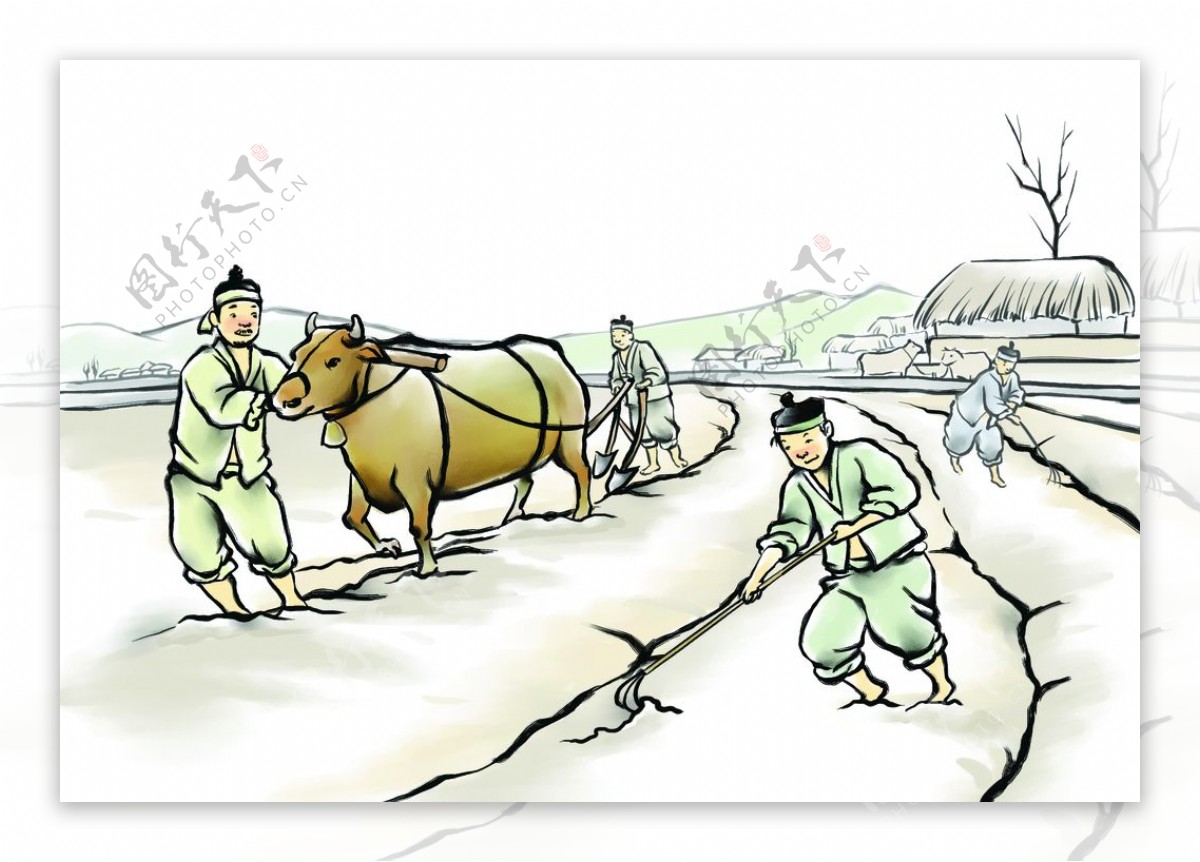 中国风背景传统文化耕地图片