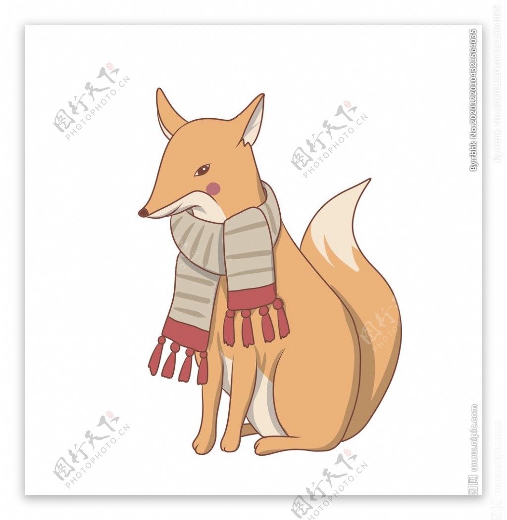 卡通带围巾的狐狸手绘图片